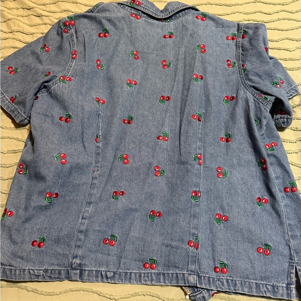 Cherry Embroidered Denim Shirt - Picture 3 of 4